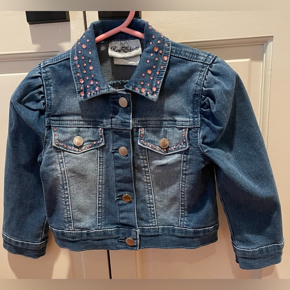 Rare editions pink rhinestone toddler denim jacket.